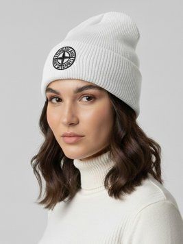 Шапка унісекс Stone Island Phantom подвійна з відворотом біла 20013592 фото