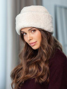 Шапка Teddy Lux тепла букле з каракуля молочна 20014032 фото