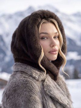 Женский капор Sable Fur теплый с экомеха коричневый (шоколад) 20018207 фото