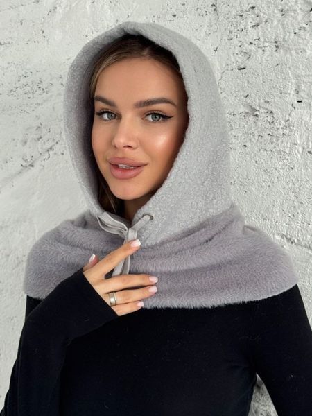 Женский капор Teddy букле с каракуля с воротником серый 20014452 фото