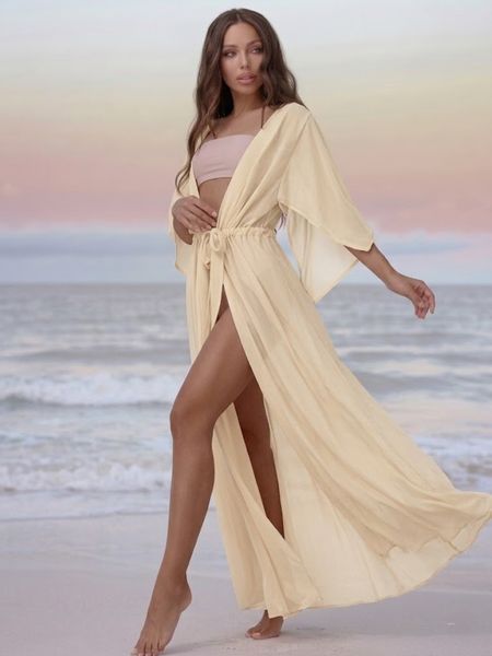 Жіноча довга літня туніка Longest з шифону молочна (айворі) 20016371 фото