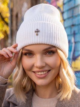 Шапка унісекс CH Silver Cross тонка демісезон з відворотом біла 20017781 фото