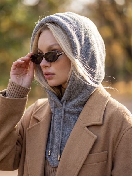 Женский капор Fleece с экомеха с воротником серый 20017033 фото