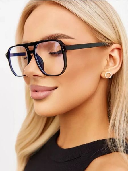 Очки солнцезащитные авиатор Aviator имиджевые черные с прозрачными линзами 20011543 фото