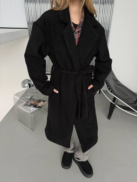 Жіноче пальто Overcoat з кашеміру на підкладці вільного крою з поясом чорне 42-46 20018443 фото