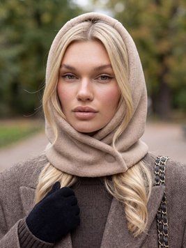 Жіночий капор Wool з екохутра на кнопках бежевий 20017231 фото