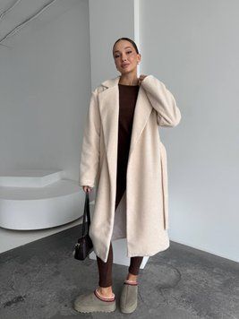 Жіноче пальто Overcoat з кашеміру на підкладці вільного крою з поясом молочне (айворі) 42-46 20018450 фото
