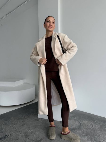 Жіноче пальто Overcoat з кашеміру на підкладці вільного крою з поясом молочне (айворі) 42-46 20018450 фото
