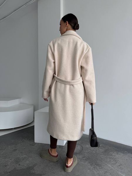 Жіноче пальто Overcoat з кашеміру на підкладці вільного крою з поясом молочне (айворі) 42-46 20018450 фото
