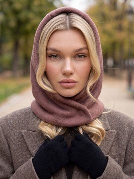 Жіночий капор Wool з екохутра на кнопках коричневий (шоколад) 20017255 фото