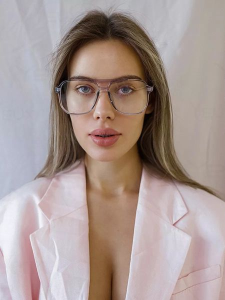 Очки солнцезащитные авиатор Aviator имиджевые прозрачные розовые с прозрачными линзами 20011598 фото