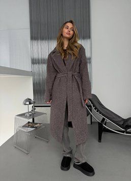 Жіноче пальто Overcoat з кашеміру на підкладці вільного крою з поясом коричневе (шоколад) 42-46 20018474 фото