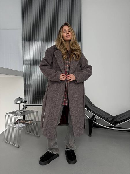 Жіноче пальто Overcoat з кашеміру на підкладці вільного крою з поясом коричневе (шоколад) 42-46 20018474 фото