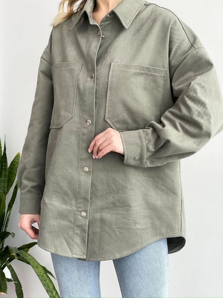 Жіноча сорочка джинсова Change Oversize зелена хакі (фісташкова) 20015091 фото