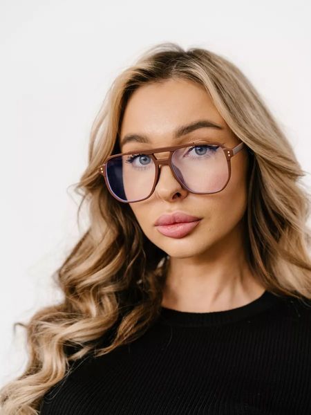 Окуляри сонцезахисні авіатор Aviator іміджеві коричневі з прозорими лінзами 20011567 фото